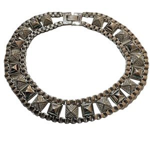 Rare Juicy Couture Silver Pyramid Pave Stud Necklace